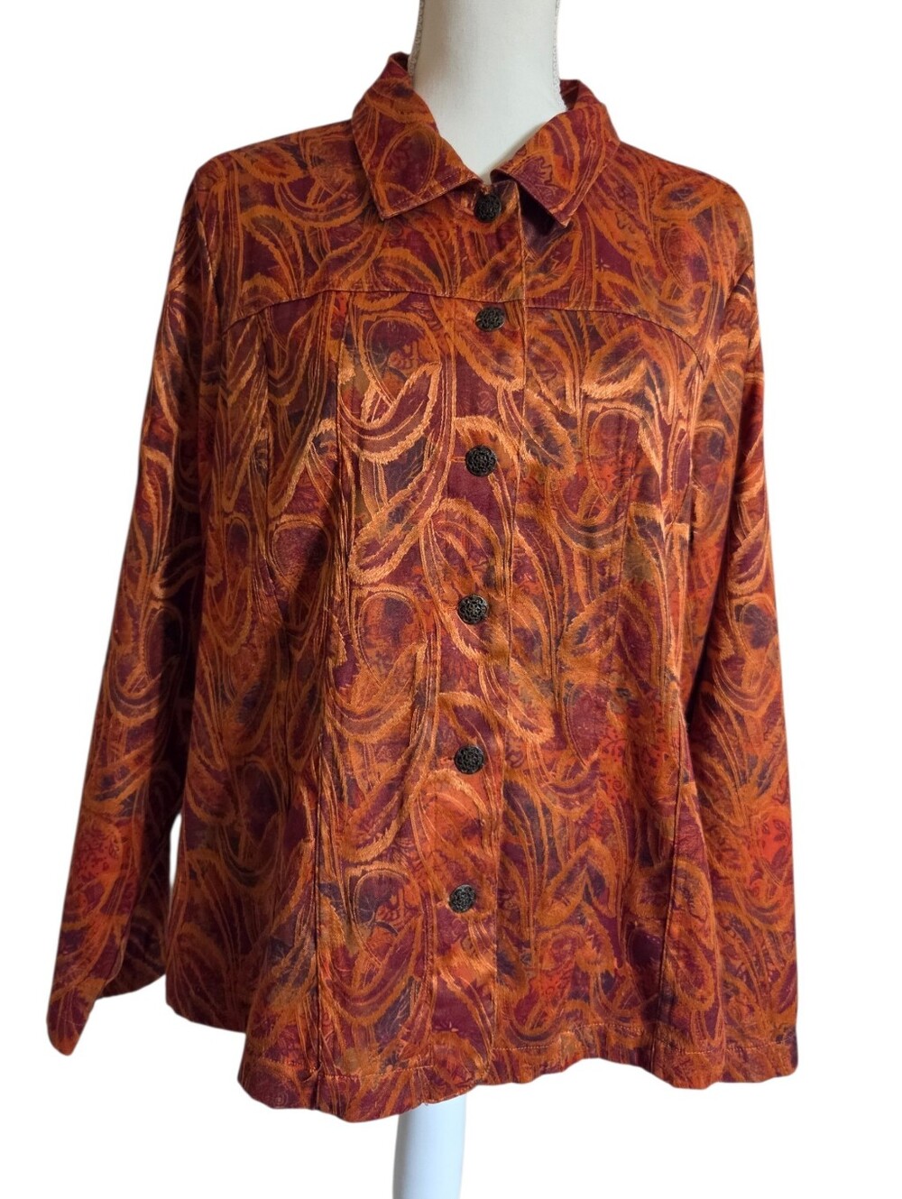 Rust Paisely Button-Front Jacket